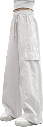 Girls Cargo Pants Y2K Baggy Straight Wide Leg Drawstring Jogger Pants with Pocket in Saudi Arabia