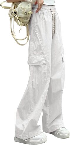 Girls Cargo Pants Y2K Baggy Straight Wide Leg Drawstring Jogger Pants with Pocket in Saudi Arabia