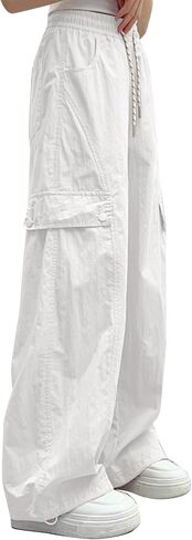 Girls Cargo Pants Y2K Baggy Straight Wide Leg Drawstring Jogger Pants with Pocket in Saudi Arabia