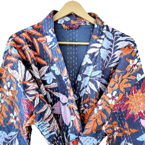 Open Fron Mid length Cotton Ethnic Monkey Print Royal Blue Hippie Lightweight Women Boho Kantha Jacket in Saudi Arabia