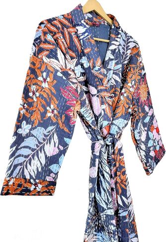 Open Fron Mid length Cotton Ethnic Monkey Print Royal Blue Hippie Lightweight Women Boho Kantha Jacket in Saudi Arabia