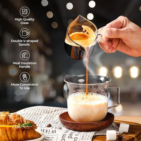 Espresso Cups Set of 2, 4 Oz Espresso Shot Glass with Handle Double Spout Cups Clear Glass Milk Cup Coffee Accessories Great for Making Coffee Desserts Salad Dressing in Kuwait