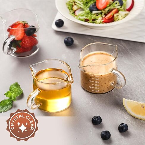 Espresso Cups Set of 2, 4 Oz Espresso Shot Glass with Handle Double Spout Cups Clear Glass Milk Cup Coffee Accessories Great for Making Coffee Desserts Salad Dressing in Kuwait