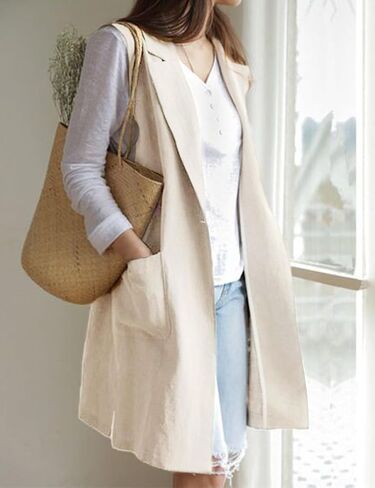 IDEALSANXUN Womens Long Linen Vest Tops Casual Spring Summer Lightweight Jackets in Saudi Arabia