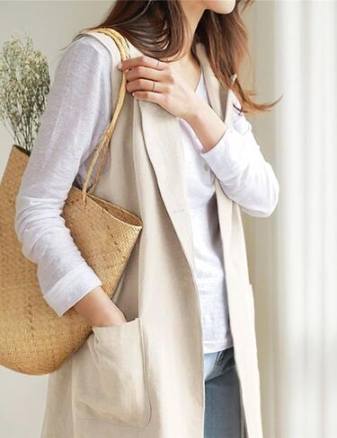 IDEALSANXUN Womens Long Linen Vest Tops Casual Spring Summer Lightweight Jackets in Saudi Arabia