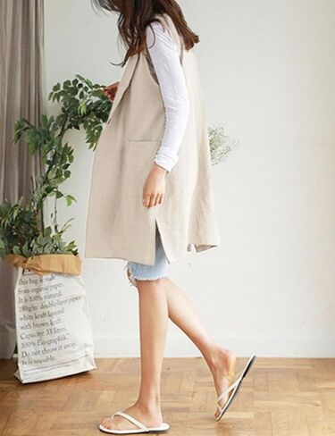 IDEALSANXUN Womens Long Linen Vest Tops Casual Spring Summer Lightweight Jackets in Saudi Arabia