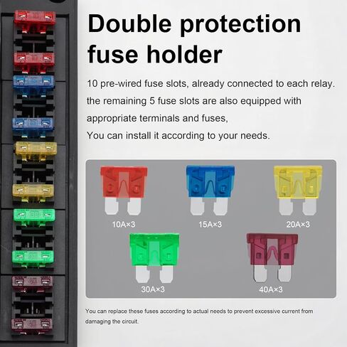 12V Fuse Relay Box, 10 Slots Relay Holder 15 Slots ATC/ATO Fuse Holder, Universal Fuse and Relay Box Block, for Cars Truck Marine Boat Jeep in Saudi Arabia