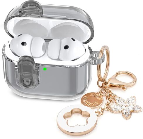 (with Safety Lock) Clear Case Compatible with Cute Apple Airpods 4 Cases 2024 Women, VISOOM Soft TPU Transparency Air pods 4 Gen Cases iPods 4 Earbuds Case Girl Bling Keychain for Airpod iPod 4th Gen in Kuwait