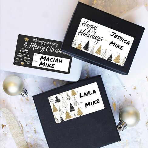 Black and Gold Christmas Gift Tags, 75 Gift Wrap Tags, Peel and Stick Christmas Gift Tags in Saudi Arabia