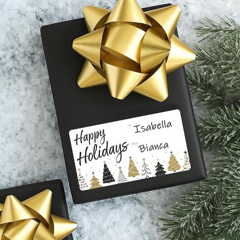 Black and Gold Christmas Gift Tags, 75 Gift Wrap Tags, Peel and Stick Christmas Gift Tags in Saudi Arabia