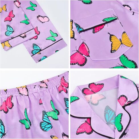 سيلفيري بيجامة من الساتان للفتيات ملابس نوم حريرية بأزرار سفلية ملابس نوم يونيكورن ملابس نوم PJS مجموعة هدايا للأطفال in Kuwait