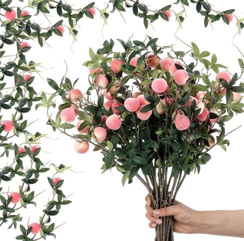 10pack Artificial Peach Branches 27 Inch Realistic Artificial Peach Fruits with Green Leaves Simulation Branches Decoration for Vase Home Party Decoration in Kuwait