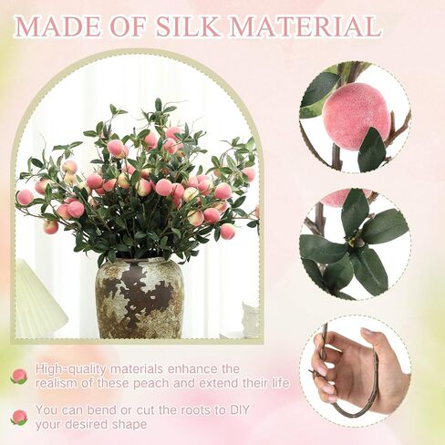 10pack Artificial Peach Branches 27 Inch Realistic Artificial Peach Fruits with Green Leaves Simulation Branches Decoration for Vase Home Party Decoration in Kuwait