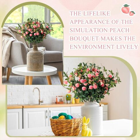 10pack Artificial Peach Branches 27 Inch Realistic Artificial Peach Fruits with Green Leaves Simulation Branches Decoration for Vase Home Party Decoration in Kuwait