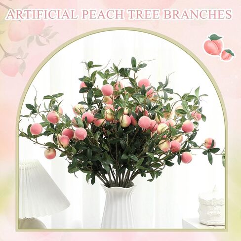 10pack Artificial Peach Branches 27 Inch Realistic Artificial Peach Fruits with Green Leaves Simulation Branches Decoration for Vase Home Party Decoration in Kuwait