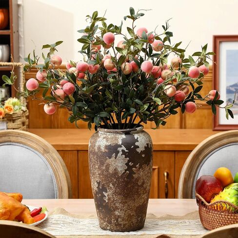10pack Artificial Peach Branches 27 Inch Realistic Artificial Peach Fruits with Green Leaves Simulation Branches Decoration for Vase Home Party Decoration in Kuwait