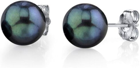 THE PEARL SOURCE 18K Gold 6-6.5mm AAA Quality Round Black Akoya Cultured Pearl Stud Earrings for Women in Saudi Arabia