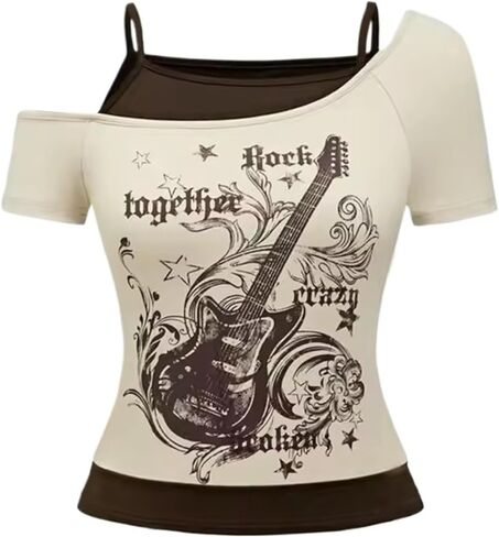 Emo Grunge Terts Women 2000s Graphic Baby Tees مزيفة من قطعتين قصيرتين in Kuwait