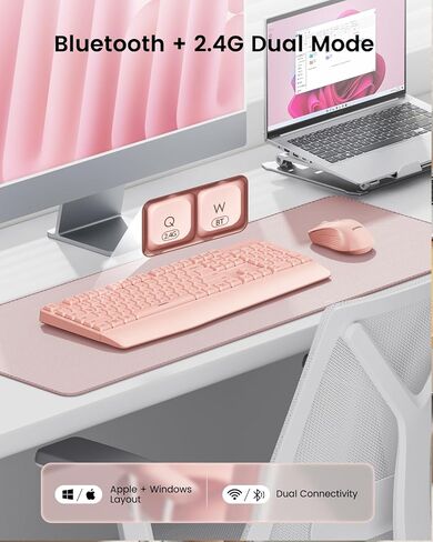 لوحة المفاتيح والماوس Seenda Bluetooth ، 2.4G USB + Bluetooth متعدد الأجهزة ، مجموعة الماوس لوحة المفاتيح المريحة ، التحرير والسرد اللاسلكي كامل الحجم متوافق مع أجهزة الكمبيوتر المحمولة Mac OS/Windows PC PC in Kuwait