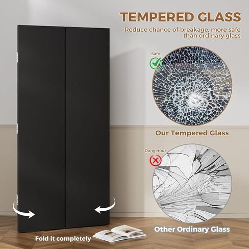 3 Way Full Length Trifold Mirror with Tempered Glass, 3 Panel Oversized Extra Large Free Standing Mirror with Rustic Wood Frame, for Wedding Dress/Clothing Shop/Bedroom/Closet, 71"x67", White in Kuwait