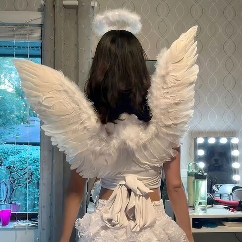 SEVADA Black Angel Wings and Halo for Adult Women, Dark Devil Fallen Angel Halo Wings for Kids Girls Teen, Black Feather Angel Wings Costume in Saudi Arabia