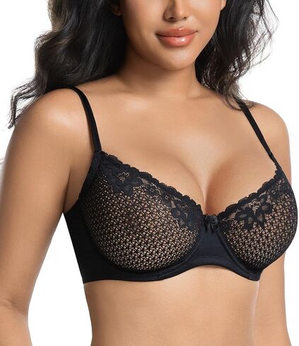 HACI Women's Sexy Lace Bra Demi Sheer See Through Mesh Balconette Underwire Plunge Unlined in Saudi Arabia