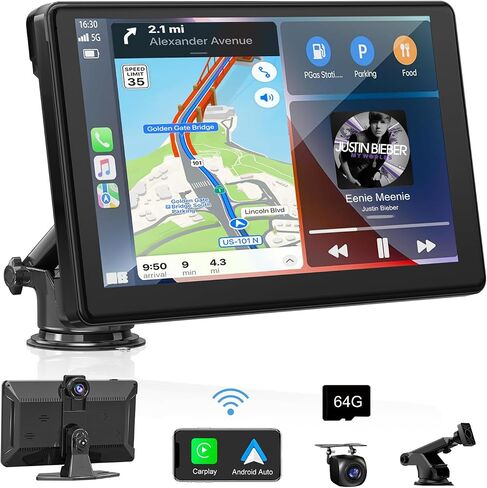 شاشة Carplay للسيارة ، 7 بوصة HD IPS ستيريو سيارة محمولة من أجل Apple Carplay & Android Auto ، و Car Audio Actives Touch Screen Car Play مع GPS Favigation ، BT ، رابط المرآة ، FM ، التحكم الصوتي الأسود in Kuwait