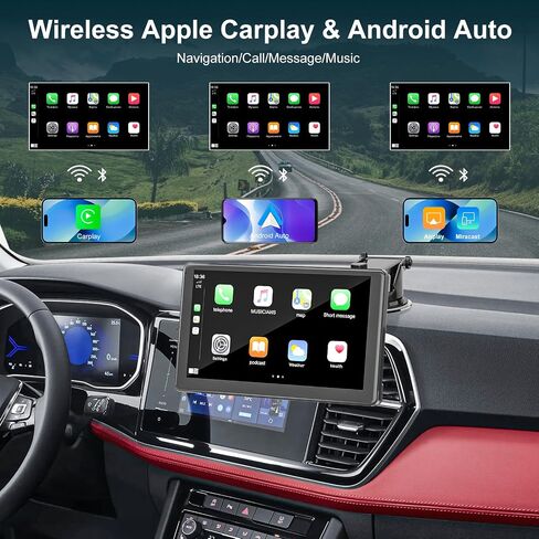 شاشة Carplay للسيارة ، 7 بوصة HD IPS ستيريو سيارة محمولة من أجل Apple Carplay & Android Auto ، و Car Audio Actives Touch Screen Car Play مع GPS Favigation ، BT ، رابط المرآة ، FM ، التحكم الصوتي الأسود in Kuwait