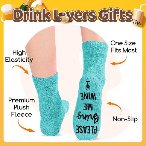 HAPPYPOP Funny Gifts for Wine Lovers - Wine Gifts for Women, Wine Stocking Stuffers Gifts, Fuzzy Wine Socks in Saudi Arabia