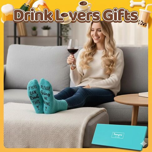 HAPPYPOP Funny Gifts for Wine Lovers - Wine Gifts for Women, Wine Stocking Stuffers Gifts, Fuzzy Wine Socks in Saudi Arabia