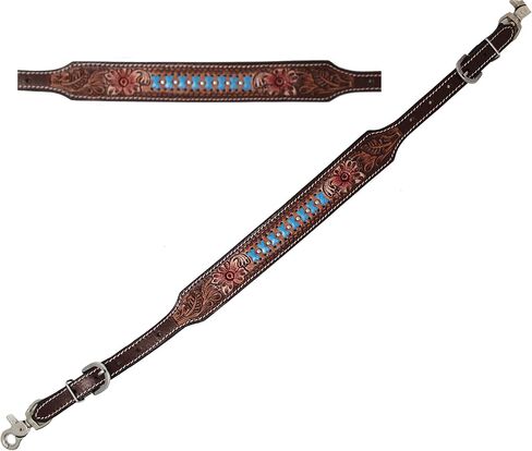 Horse Western Leather Tack Multicolored Floral Hand-Tooled Design Adjustable Wither Breast Collar Strap 105FK17 in Kuwait