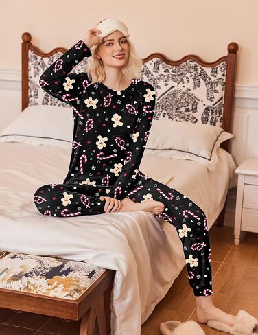 Ekouaer 2 Pack Womens Pajamas Set Long Sleeve Sleepwear Top and Jogger Pants Lounge Sets Cozy Pjs Loungewear S-XXL in Saudi Arabia