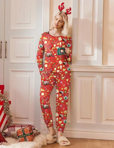 Ekouaer 2 Pack Womens Pajamas Set Long Sleeve Sleepwear Top and Jogger Pants Lounge Sets Cozy Pjs Loungewear S-XXL in Saudi Arabia