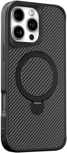 FlyReal مصمم لحالة iPhone 15 Pro مع حامل مغناطيسي 360 درجة ، حالة هاتف ألياف الكربون [متوافقة مع Magsafe] [حماية عسكرية 16 قدمًا] مع حلقة الوقوف 6.1 '' ، الأسود in Kuwait
