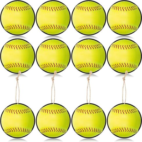 12 Pcs Softball Cutouts 10" with Rope Softball Party Decorations Hanging Banners Paper Fastpitch Cutouts for Sports Theme DIY Birthday Party Photo Prop Favors(Yellow and Green,Single) in Saudi Arabia