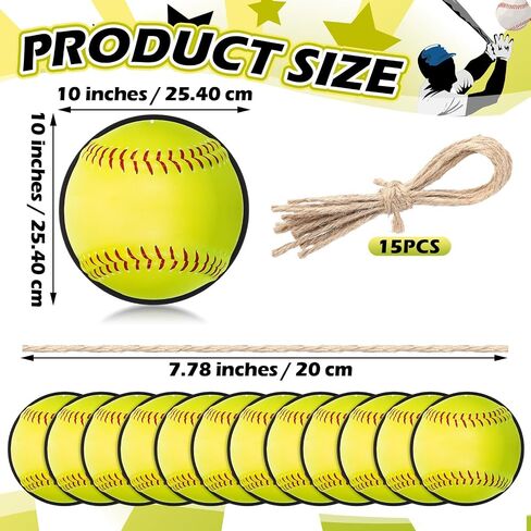 12 Pcs Softball Cutouts 10" with Rope Softball Party Decorations Hanging Banners Paper Fastpitch Cutouts for Sports Theme DIY Birthday Party Photo Prop Favors(Yellow and Green,Single) in Saudi Arabia