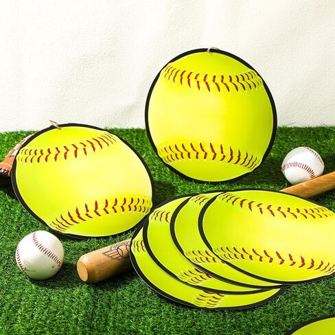12 Pcs Softball Cutouts 10" with Rope Softball Party Decorations Hanging Banners Paper Fastpitch Cutouts for Sports Theme DIY Birthday Party Photo Prop Favors(Yellow and Green,Single) in Saudi Arabia