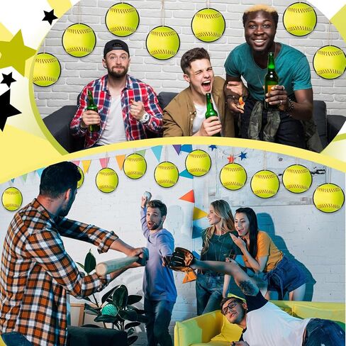 12 Pcs Softball Cutouts 10" with Rope Softball Party Decorations Hanging Banners Paper Fastpitch Cutouts for Sports Theme DIY Birthday Party Photo Prop Favors(Yellow and Green,Single) in Saudi Arabia