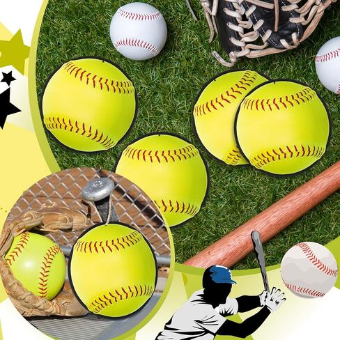 12 Pcs Softball Cutouts 10" with Rope Softball Party Decorations Hanging Banners Paper Fastpitch Cutouts for Sports Theme DIY Birthday Party Photo Prop Favors(Yellow and Green,Single) in Saudi Arabia