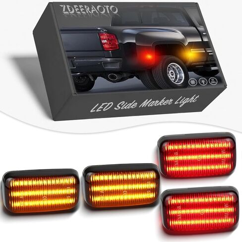 Amber&Red LED Front & Rear Fender Side Marker Lights Kit for Chevy Silverado GMC Sierra 2500HD 3500HD Dually Bed Fender Side Markers 2015-2023,Smoked Lens Side Bumper Marker Lamps (A STYLE) in Saudi Arabia
