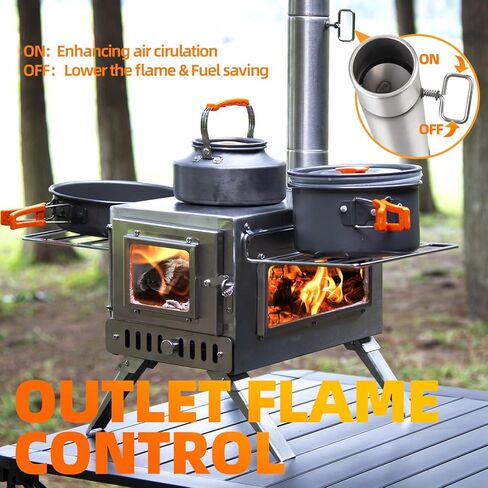 موقد خيمة ساخن ، موقد حرق الخشب ، موقد خشبي صغير مع 7 أنابيب مدخنة غير قابلة للصدأ للتدفئة والطهي في الهواء الطلق وصيد الجليد والصيد in Kuwait