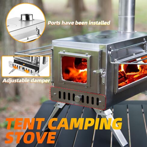 موقد خيمة ساخن ، موقد حرق الخشب ، موقد خشبي صغير مع 7 أنابيب مدخنة غير قابلة للصدأ للتدفئة والطهي في الهواء الطلق وصيد الجليد والصيد in Kuwait