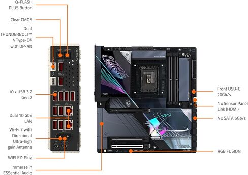 Gigabyte Z890 Aorus Xtreme AI Top Intel Core Ultra (Series 2) LGA 1851 Motherboard ، E-ATX ، DDR5 ، 4X M.2 ، PCIe 5.0 ، Thunderbolt 5 ، WiFi7 ، 10GBE LAN ، EZ-LATCH in Kuwait