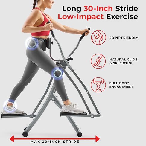 Sunny Health & Fitness Air Smart Air Walk Ellimptical ، آلة قابلة للطي مع خطوة 30 بوصة ، Cardio Cross Trainer Glider لممارسة التمرينات المنزلية ، رابط Bluetooth Sunnyfit المجاني ، مقاومة قابلة للتعديل اختياري in Kuwait