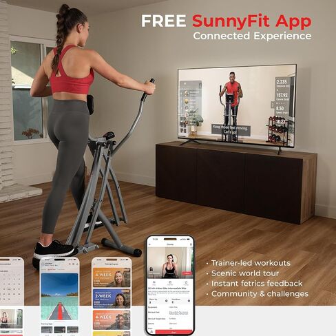 Sunny Health & Fitness Air Smart Air Walk Ellimptical ، آلة قابلة للطي مع خطوة 30 بوصة ، Cardio Cross Trainer Glider لممارسة التمرينات المنزلية ، رابط Bluetooth Sunnyfit المجاني ، مقاومة قابلة للتعديل اختياري in Kuwait