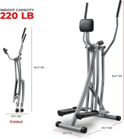 Sunny Health & Fitness Air Smart Air Walk Ellimptical ، آلة قابلة للطي مع خطوة 30 بوصة ، Cardio Cross Trainer Glider لممارسة التمرينات المنزلية ، رابط Bluetooth Sunnyfit المجاني ، مقاومة قابلة للتعديل اختياري in Kuwait