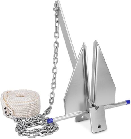 Heavy Duty Boat Anchor Kit, Fluke Style with Chain and Rope Set, Compatible with Pontoon, Deck, Fishing, and Sailboats, Galvanized Steel in Kuwait