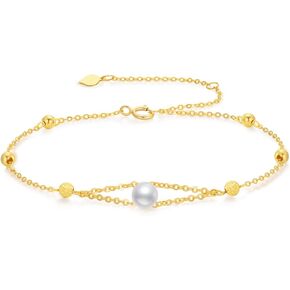 14K الذهب الصلب قطع الماس حبة سوار للنساء، الذهب الأصفر محطة الكرة أساور رقيقة خلخال الذكرى السنوية عيد الميلاد عيد ميلاد الأم مجوهرات هدايا لأمي زوجة لها 6.5 '' + 1 '' + 1 '' in Kuwait