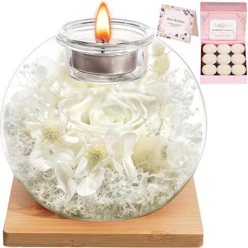 Birthday Gifts for Women,Eternal Preserved Real Rose with Scented Candle(Vinilla9Pcs+Rose9Pcs),Preserved Rose in Glass Dome, Christmas Valentine for Her Mom Girlfriend,Home Decor in Saudi Arabia