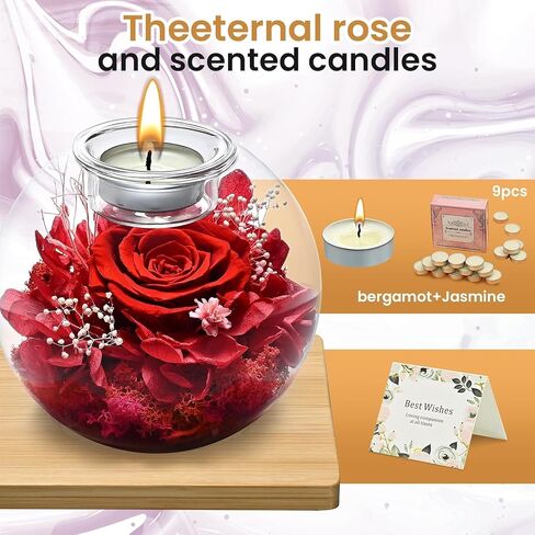 Birthday Gifts for Women,Eternal Preserved Real Rose with Scented Candle(Vinilla9Pcs+Rose9Pcs),Preserved Rose in Glass Dome, Christmas Valentine for Her Mom Girlfriend,Home Decor in Saudi Arabia